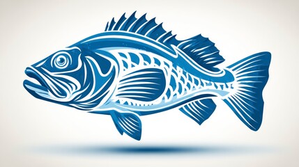 Stylized Blue Fish Illustration with Intricate Patterns and Vibrant Design for Nature Wildlife