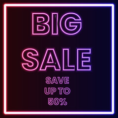 Neon glowing sale sign