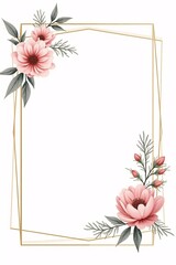 Obraz premium Elegant Floral Frame Design Pink Flowers and Gold Geometric Border