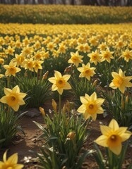 Obraz premium Golden daffodil petals glistening, a breathtaking field in full bloom , field, vibrant, botany
