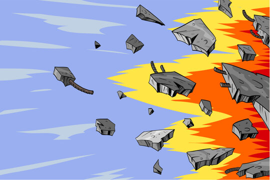 Concrete wall explosion. Comic book cartoon art illustration 