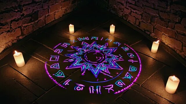Magic circle with candles, halloween concept seamless loop animation