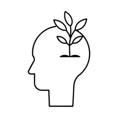 head plant growing from brain knowledge grow vector art silhouette