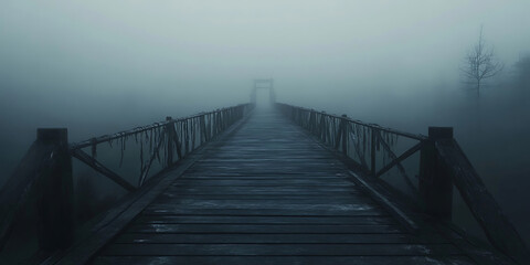 Misty Bridge Foggy Pathway Stock Photo