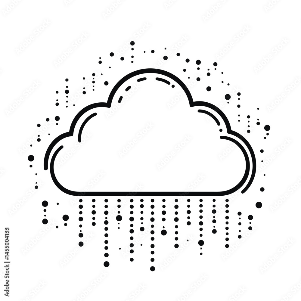 Poster minimalist cirrus cloud icon with tech-inspired design featuring simple lines and dots