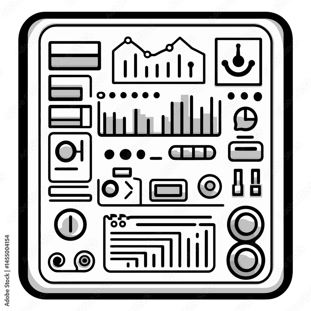 Poster minimalist control panel icon designed for modern tech applications featuring 2d graphical elements 