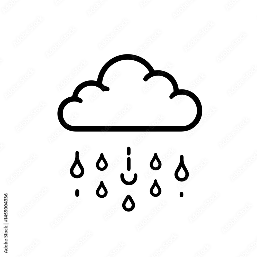 Poster minimalist icon depicting hail with a smiling face under a cloud, emphasizing weather conditions in 
