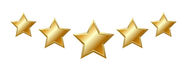 Obraz premium Isolated 5 shiny realistic gold on transparent background, matte star with metallic effect. Five elements for medal, award, rating designation, hotel status, customer feedback, review. Vector EPS10