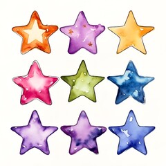 Blue and lilac clouds shapes watercolor illustration weather set.
