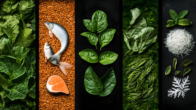 A colorful visual showcasing nutritious food elements. Suitable for health guides cookbooks diet plans and educational materials to promote balanced eating.