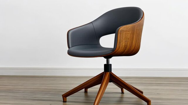 modern swivel chair on minimalist wooden floor