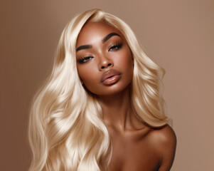 Blonde Glamour Beauty Portrait Series &ndash; Black Woman with Platinum Blonde Hair Wig 613 in Studio Lighting