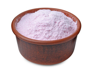 Superfood. Acerola powder in bowl isolated on white