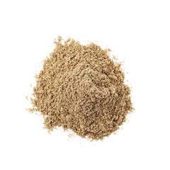 Superfood. Pile of chia seeds powder isolated on white, top view