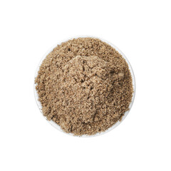 Superfood. Chia seeds powder in bowl isolated on white, top view