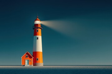 Obraz premium Bright lighthouse casting a beam on an abstract colorful background
