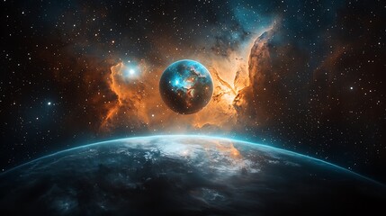 Obraz premium Cosmic view of Earth and nebula