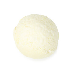 One scoop of delicious ice cream on white background, top view