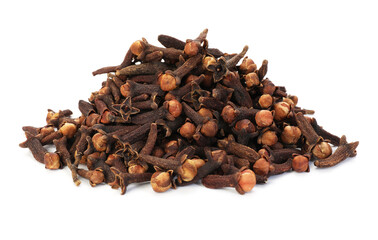 Pile of aromatic cloves isolated on white