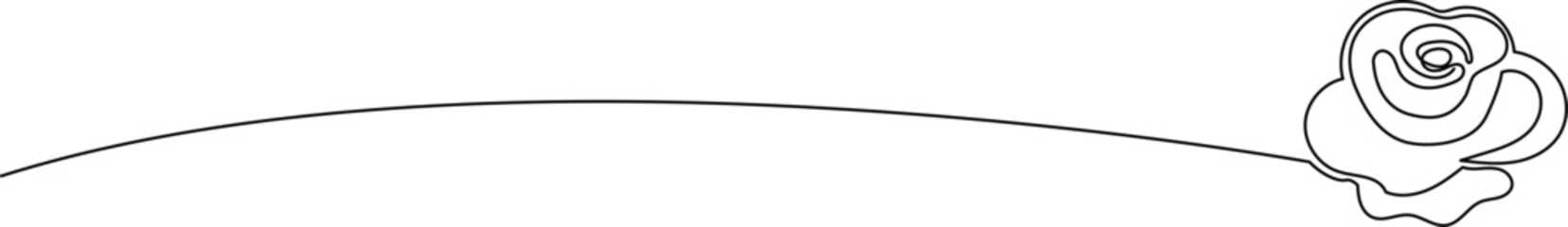 Line Art Flower Doodle Curved Symbol. Graphic Continuous Line Floral card Decoration. Abstract Wavy Romantic Flower Plant Blossom Petal. Greeting Wedding Card Element. One Continuous Sketch Outline 