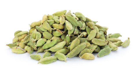 Pile of dry cardamon seeds isolated on white