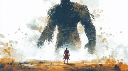 David and Goliath Digital Watercolor Painting