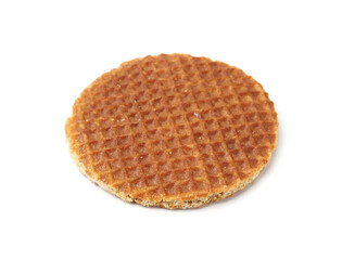 One tasty round waffle isolated on white
