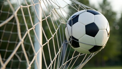 Naklejka premium Soccer Ball in the Net
