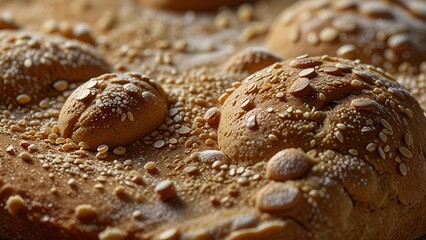 Rustic Bread Surface with Toasted Ancient Grains, Spelt and Einkorn Wheat

