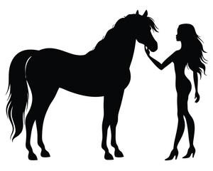 vector silhouette girl of a horse with white background