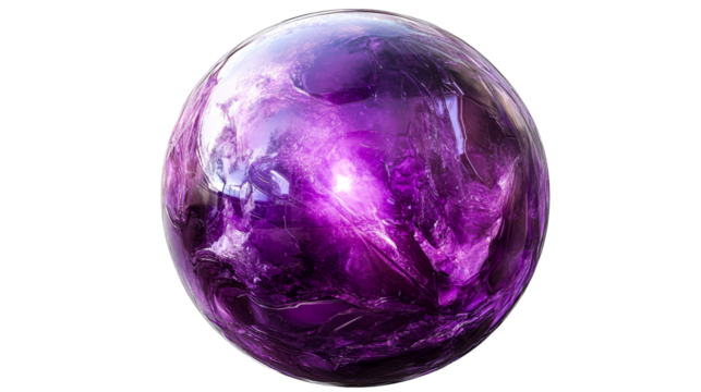 Glowing crystal sphere, violet gemstone texture, abstract structure, cut out transparent