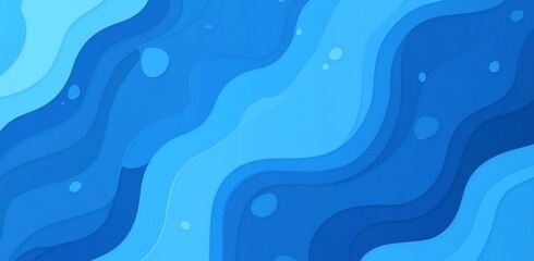 Abstract blue presentation background with wavy lines and soft blurred shapes and text