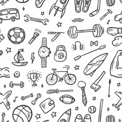 Crédence en verre imprimé Vector seamless pattern of men's items, symbols and accessories, hand drawn in doodle style