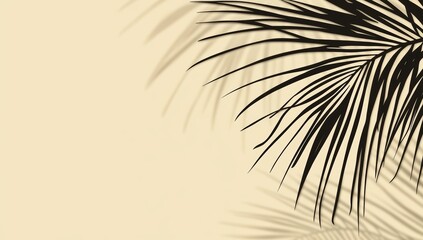 Obraz premium Blurred Silhouette of a Palm Leaf on Beige Background Minimalistic Banner with Copy Space