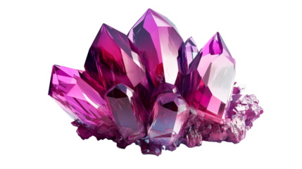 Amethyst stone formation, multiple gemstone spikes, pink color, cut out transparent.