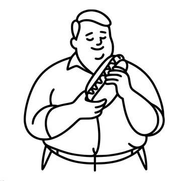 man eating hot dog black and white clip art preview