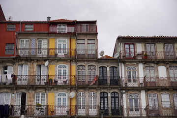 European Cityscape Historic Building Facades with Balconies and Satellite Dishes