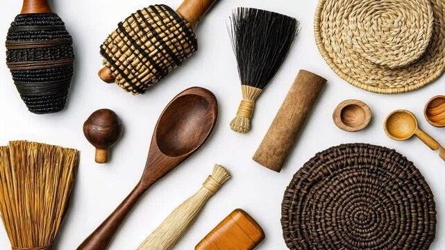 collection of handcrafted kitchen utensils and decor