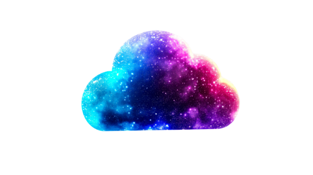 Cosmic cloud form with galaxy texture against dark backdrop, cut out transparent