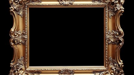 Ornate Gold Picture Frame with Black Background and Intricate Details