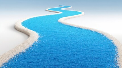 Abstract Winding Pathway of Blue and White Beads Creating a Serene Journey Through Minimalist A