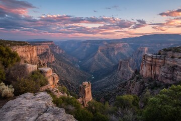 Summer canyon landscape with vivid sunset colors  
