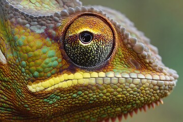 Fototapeta premium Detailed close portrait of chameleon’s vibrant eye 