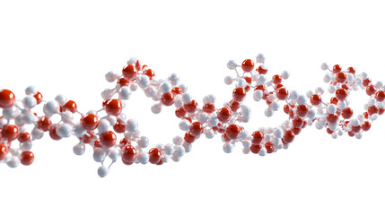 Molecule chain structure, red and white spheres on black, cut out transparent