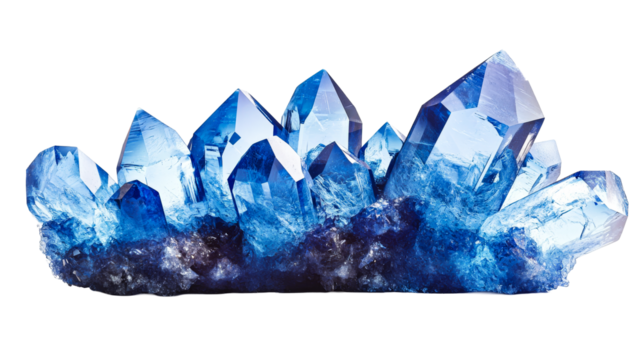 Aquamarine quartz cluster, faceted, shiny, blue, mineral specimen «, cut out transparent