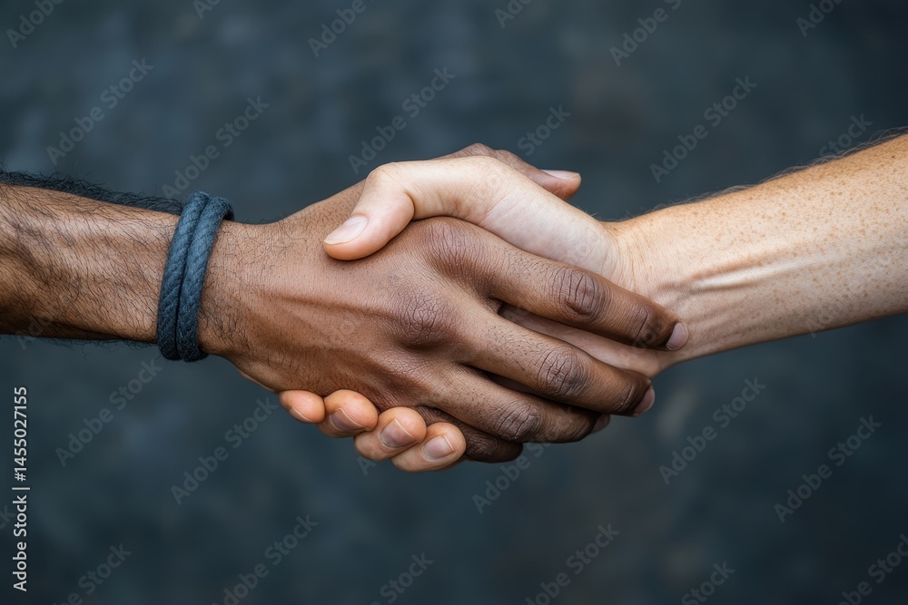 Poster Diverse hands coming together in unity and friendship during a community event in an outdoor setting