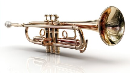 Obraz premium Golden Trumpet Instrument with Reflective Surface and Detailed Design for Music Themes