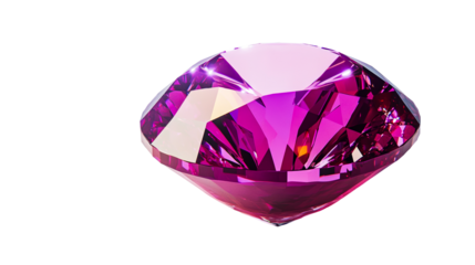 Faceted gemstone of pink color, sparkling facets, close up view, cut out transparent
