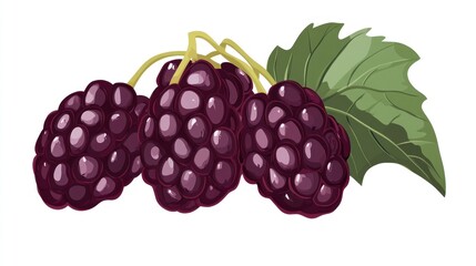 Fresh blackberries with leaf, isolated on white, food illustration
