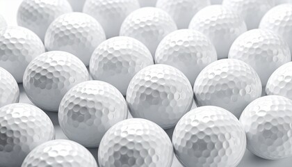 Many golf balls together closeup isolated on white background